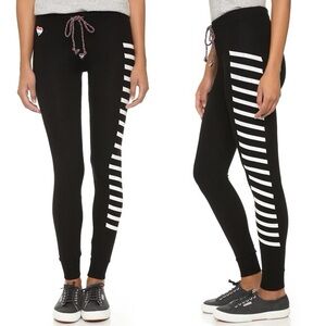 SUNDRY Heart Patch Stripe Skinny Sweatpants in Black